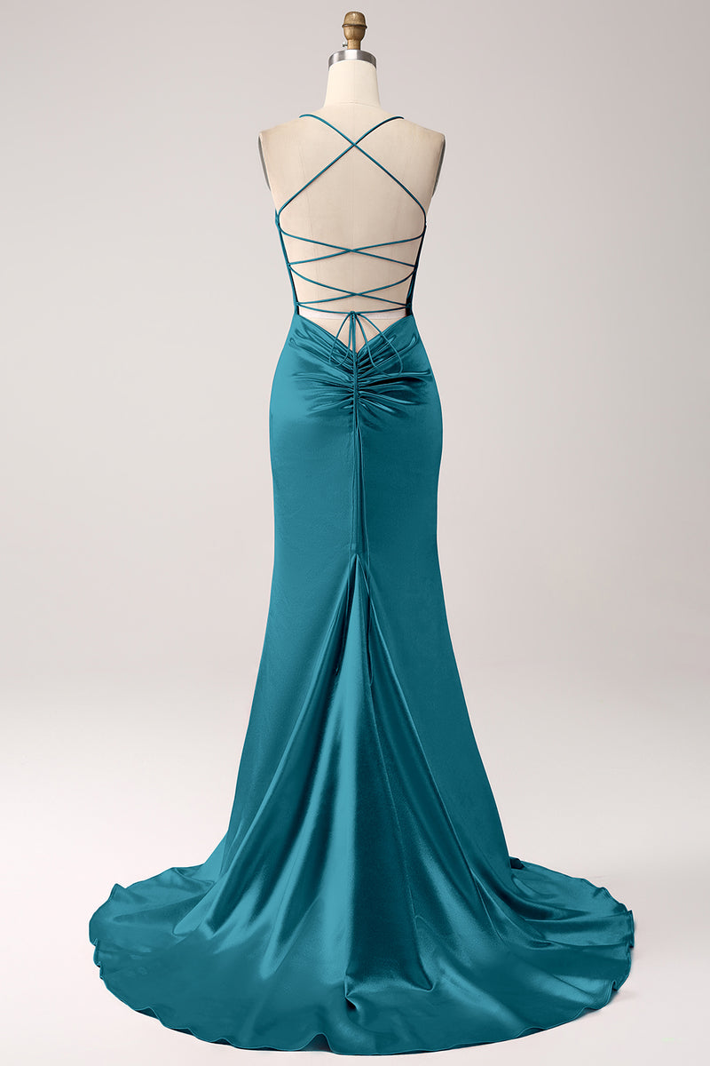 Load image into Gallery viewer, Eucalyptus Mermaid Satin Long Formal Dress