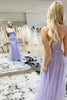 Load image into Gallery viewer, Mermaid Spaghetti Straps Purple Corset Formal Dress with Slit