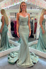 Load image into Gallery viewer, Mermaid Spaghetti Straps Green Long Formal Dress with Lace