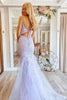 Load image into Gallery viewer, Lilac Mermaid Spaghetti Straps V Neck Corset Formal Dress with Appliques