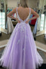 Load image into Gallery viewer, Spaghetti Straps A Line Lilac Sparkly Formal Dress with Appliques