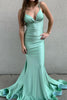 Load image into Gallery viewer, Green Mermaid Satin Backless Long Formal Dress