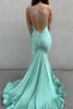 Load image into Gallery viewer, Green Mermaid Satin Backless Long Formal Dress