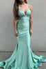 Load image into Gallery viewer, Green Mermaid Satin Backless Long Formal Dress