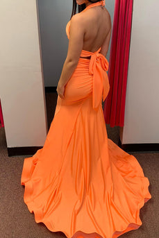 Orange Mermaid Backless Long Formal Dress