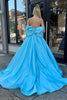 Load image into Gallery viewer, A Line Blue Beaded Long Formal Dress With Bowknot