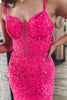 Load image into Gallery viewer, Sparkly Fuchsia Corset Sequins Long Mermaid Formal Dress with Slit