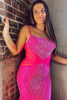 Load image into Gallery viewer, Sparkly Hot Pink Beaded Long Mermaid Backless Formal Dress