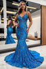 Load image into Gallery viewer, Sparkly Blue Mermaid Sequins Long Backless Formal Dress