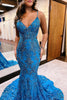 Load image into Gallery viewer, Sparkly Blue Mermaid Sequins Long Backless Formal Dress