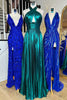 Load image into Gallery viewer, Glitter Turquoise Halter Cut Out Backless Metallic Long Formal Dress with Slit