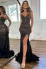 Load image into Gallery viewer, Sparkly Black Beaded Corset Long Formal Dress with Slit