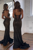 Load image into Gallery viewer, Sparkly Black Beaded Corset Long Formal Dress with Slit