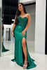 Load image into Gallery viewer, Glitter Dark Green Sweetheart Mermaid Long Formal Dress with Slit