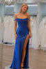 Load image into Gallery viewer, Royal Blue Floral Off-Shoulder Mermaid Long Formal Dress with Slit