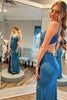 Load image into Gallery viewer, Sparkly Blue Beaded V Neck Mermaid Long Formal Dress with Slit