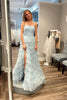 Load image into Gallery viewer, Sparkly Light Blue Strapless Beaded Tiered Long Formal Dress with Slit