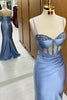 Load image into Gallery viewer, Sparkly Grey Blue Corset Mermaid Long Formal Dress with Slit