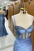 Load image into Gallery viewer, Sparkly Grey Blue Corset Mermaid Long Formal Dress with Slit