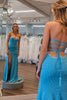 Load image into Gallery viewer, Sparkly Blue Beaded Mermaid Long Formal Dress with Slit