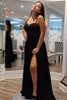 Load image into Gallery viewer, Glitter Black Floral A-line Long Formal Dress with Slit