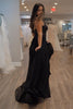 Load image into Gallery viewer, Glitter Black Floral A-line Long Formal Dress with Slit