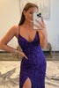 Load image into Gallery viewer, Purple Mermaid Deep V-Neck Sequin Formal Dress With Split