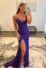 Load image into Gallery viewer, Purple Mermaid Deep V-Neck Sequin Formal Dress With Split