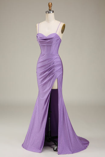 Satin Spaghetti Straps Lilac Formal Dress with Corset