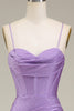 Load image into Gallery viewer, Satin Spaghetti Straps Lilac Formal Dress with Corset