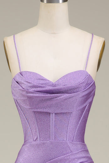 Satin Spaghetti Straps Lilac Formal Dress with Corset