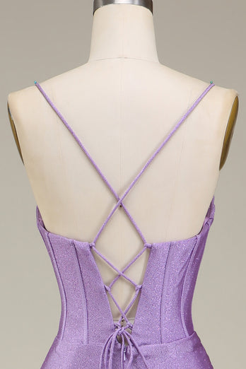 Satin Spaghetti Straps Lilac Formal Dress with Corset