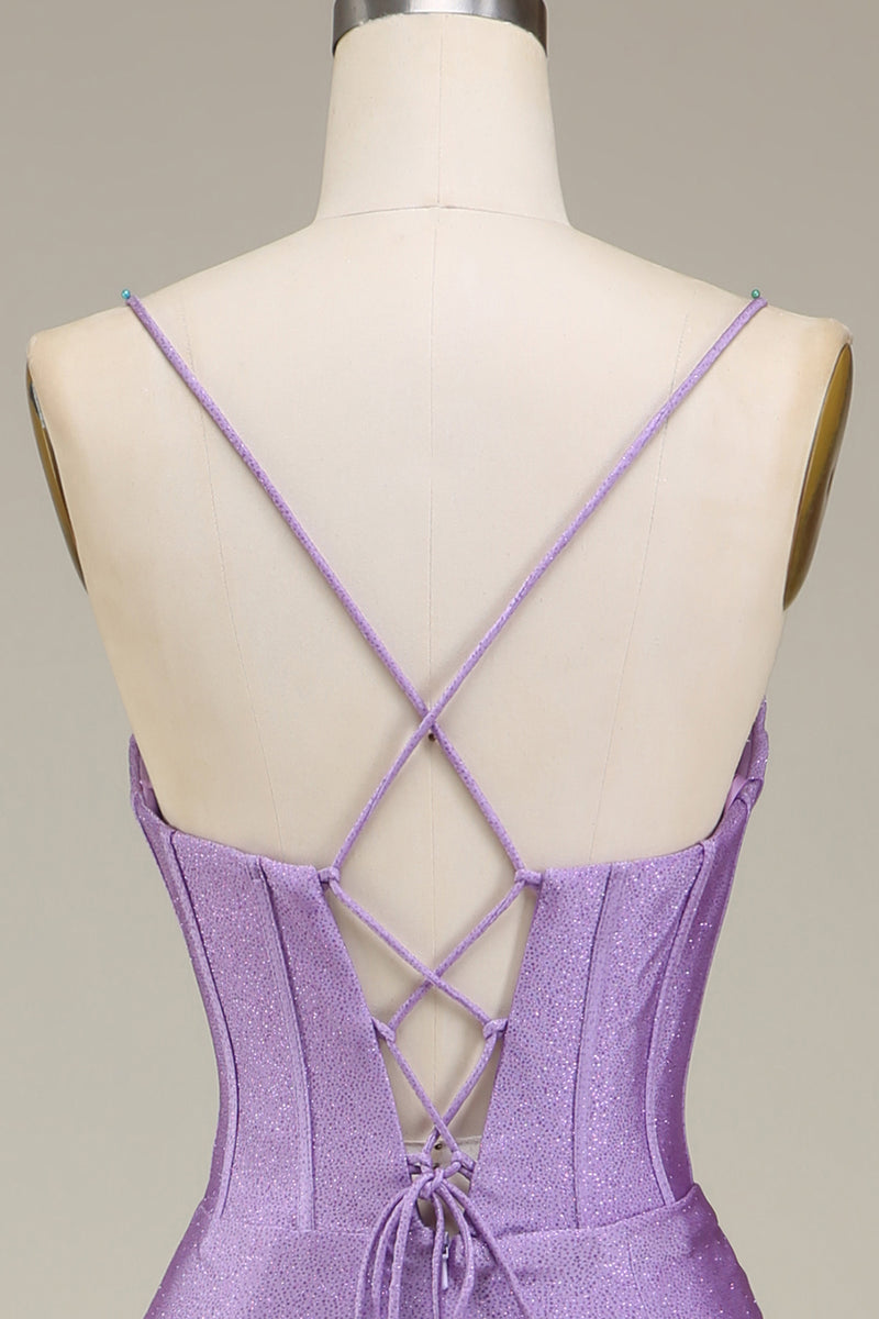 Load image into Gallery viewer, Satin Spaghetti Straps Lilac Formal Dress with Corset