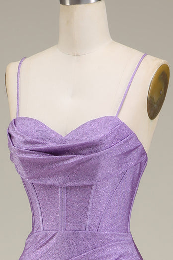 Satin Spaghetti Straps Lilac Formal Dress with Corset