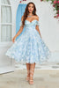 Load image into Gallery viewer, Tulle Off The Shoulder Blue Short Formal Dress