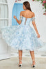 Load image into Gallery viewer, Tulle Off The Shoulder Blue Short Formal Dress