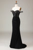 Load image into Gallery viewer, Off the Shoulder Black Sparkly Mermaid Formal Dress