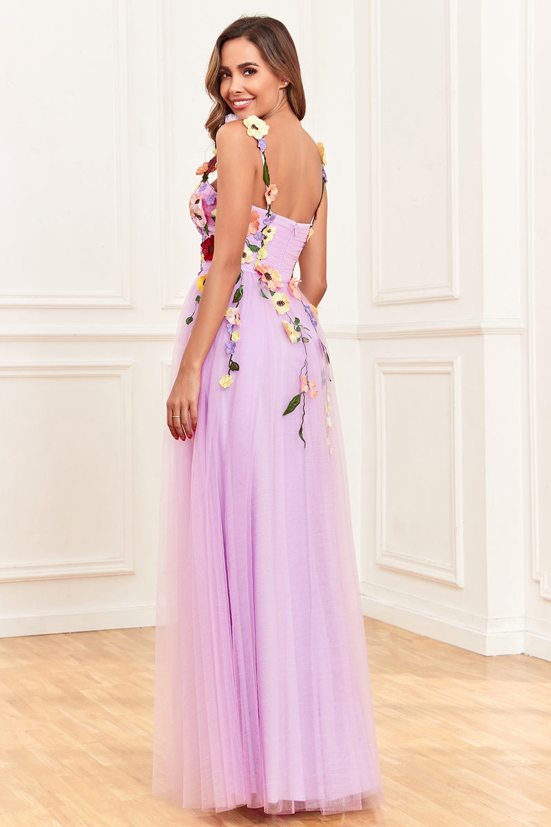 Load image into Gallery viewer, Champagne Spaghetti Straps Formal Dress With 3D Flowers