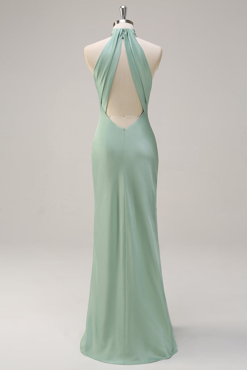 Load image into Gallery viewer, Agave Mermaid Halter Open Back Long Bridesmaid Dress