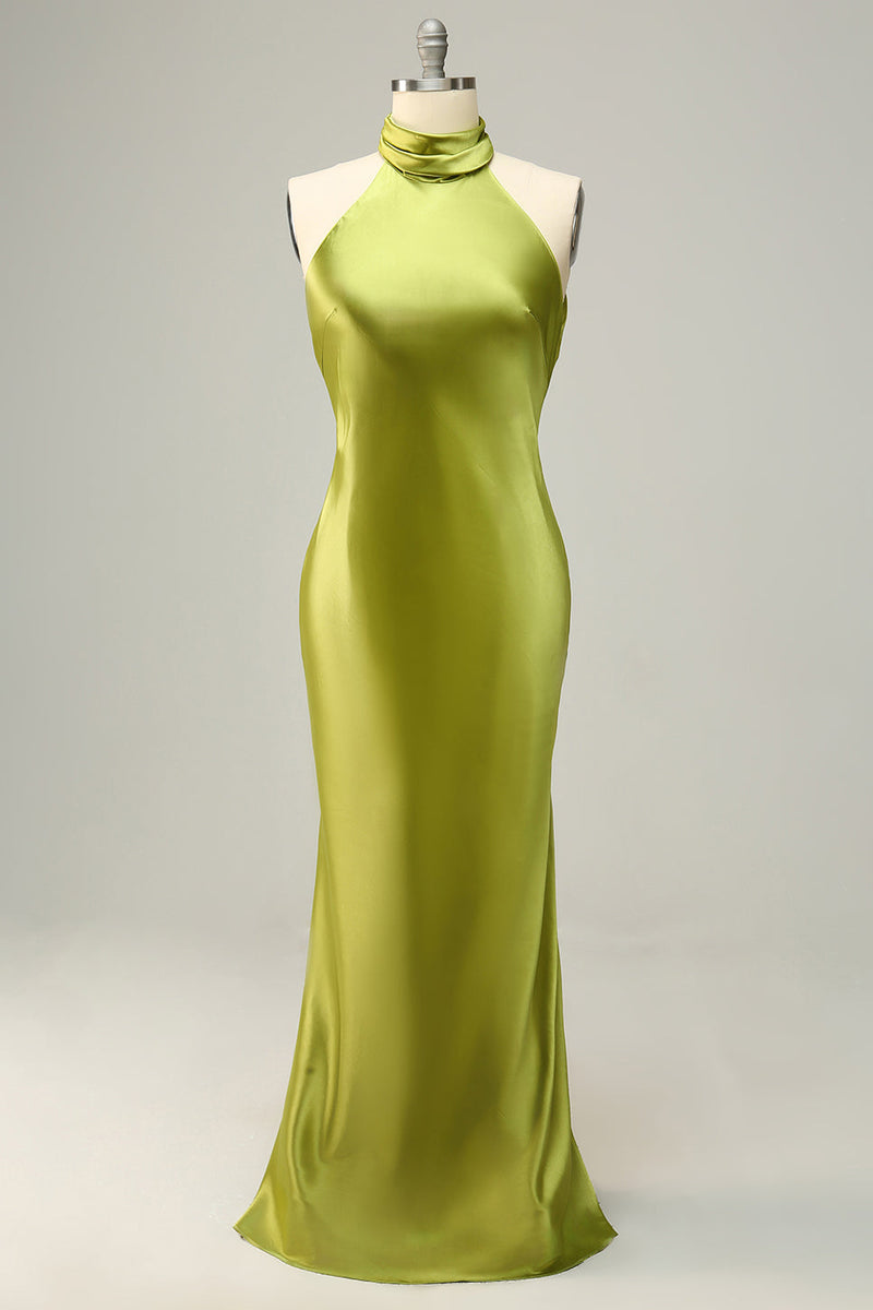 Load image into Gallery viewer, Agave Mermaid Halter Open Back Long Bridesmaid Dress