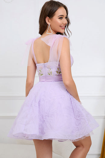 A-Line Spaghetti Straps Light Purple Short Party Dress