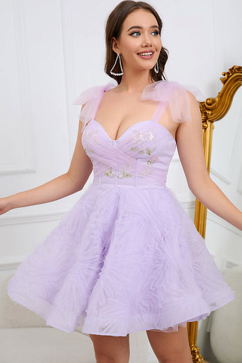 A-Line Spaghetti Straps Light Purple Short Party Dress