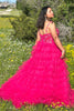 Load image into Gallery viewer, Fuchsia Princess A-Line Spaghetti Straps Sequin Tiered Long Formal Dress with Slit