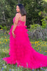 Load image into Gallery viewer, Fuchsia Princess A-Line Spaghetti Straps Sequin Tiered Long Formal Dress with Slit