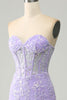 Load image into Gallery viewer, Light Blue Mermaid Sweetheart Corset Appliques Formal Dress With Side Slit