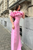 Load image into Gallery viewer, Mermaid Off the Shoulder Pink Party Dress with Split Front