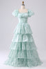 Load image into Gallery viewer, A Line Square Neck Light Blue Tiered Formal Dress with Ruffles