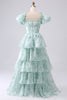 Load image into Gallery viewer, A Line Square Neck Light Blue Tiered Formal Dress with Ruffles