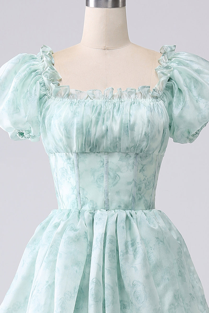 Load image into Gallery viewer, A Line Square Neck Light Blue Tiered Formal Dress with Ruffles