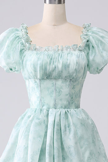 Light Blue A Line Long Tiered Corset Formal Dress